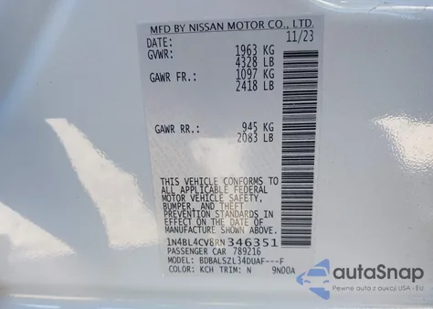 2024 Nissan Altima Sr Fwd z USA, uszkodzony, nr VIN 1N4BL4CV8RN346351